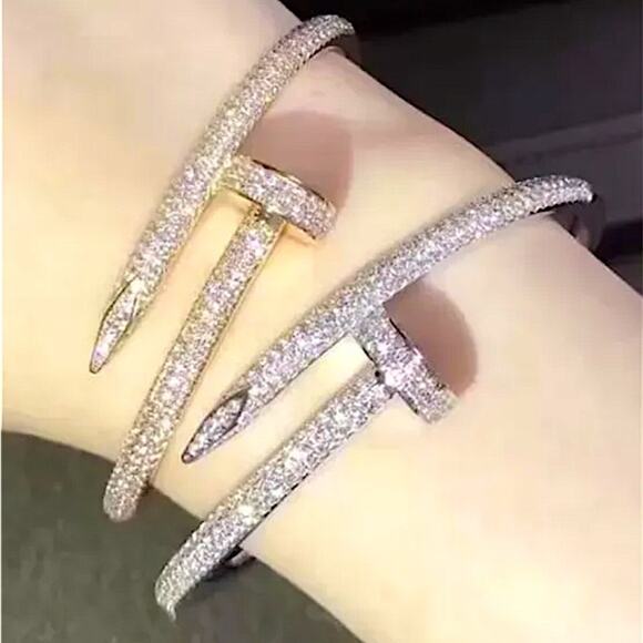 Silver Nail Zircon Screw Tack Bangle Bracelet - Picture 3 of 5